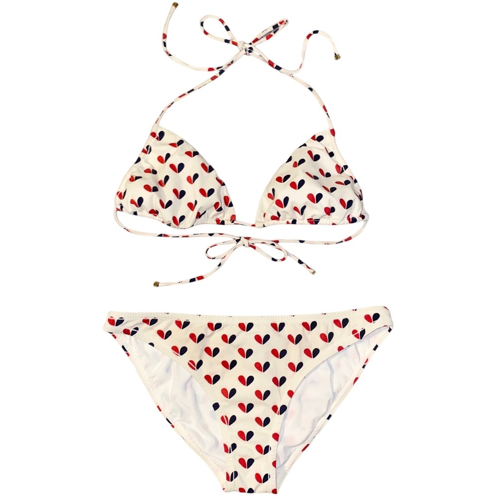 AUTH VTG Louis Vuitton Cream Heart Print Triangle Tie Bikini Swimsuit Set